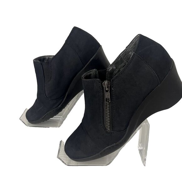 Aerosoles Boots Womens 6 Wedge Ankle Comfort Bootie Zip Black Suede - Picture 3 of 6